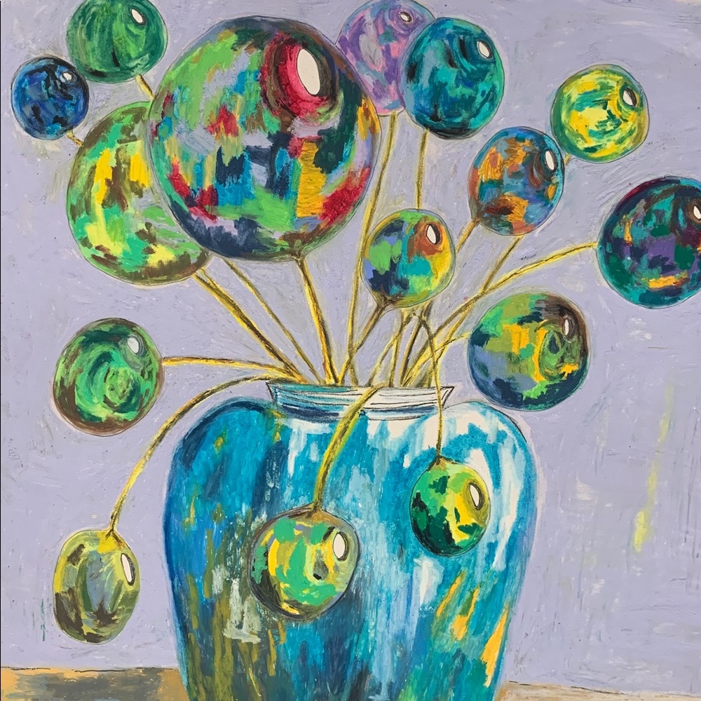 Vibrant Original Fine Art Rendered in Oil Pastel.     “Blooms”